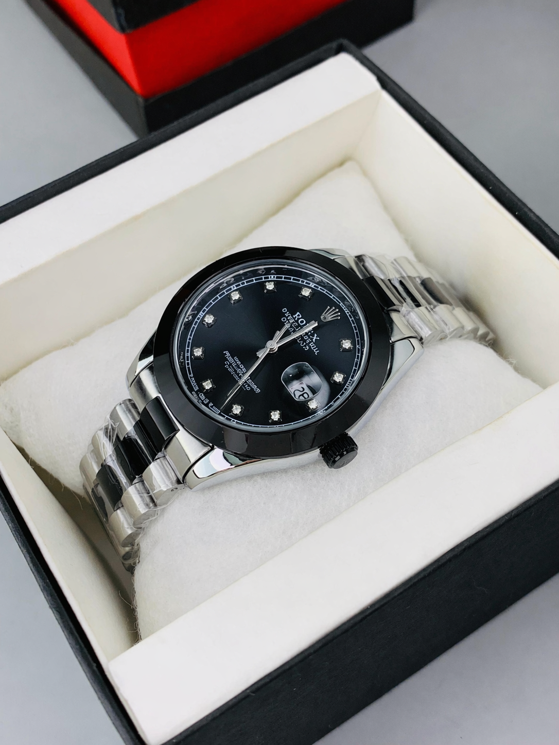 Silver Black Tow Tone Stone Model with Date Function Premium quality